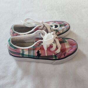 Polo Ralph Lauren Brisbane Pink Plaid Low Top Sneakers Shoes